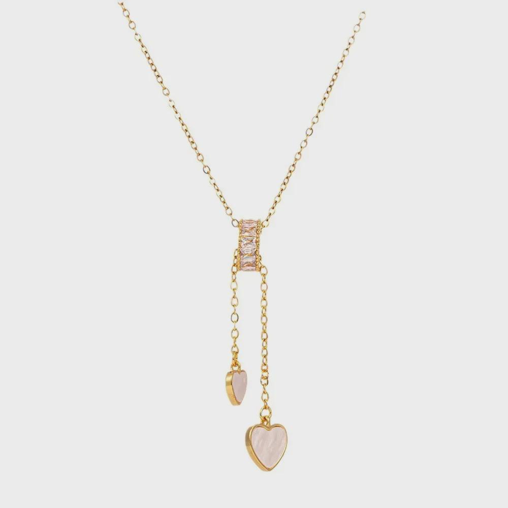 Japanese-Korean Titanium Steel Mother-of-Pearl Love Tassel Pendant Necklace - Luxurious, Non-Fading Jewelry