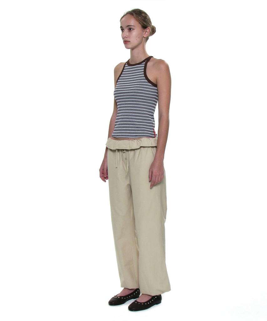 PARTIMENTO WOMEN Two-Way Frill Turnover Waist Pants_Khaki Beige