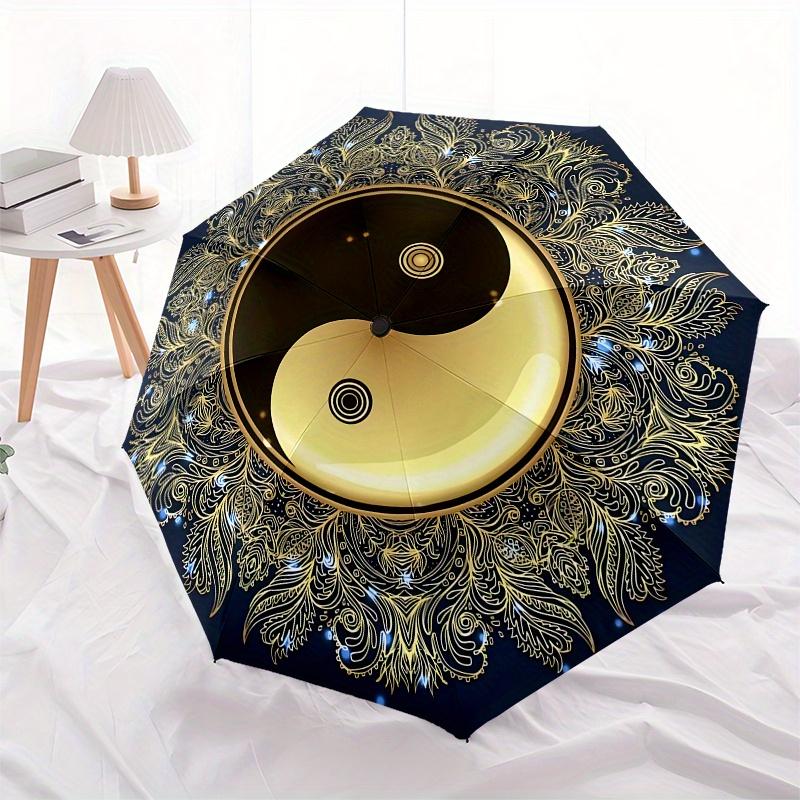 Golden Yin Yang Symbol Decorative PrintUmbrella, Portable 3-Fold Compact Umbrella,Christmas Gift ES396