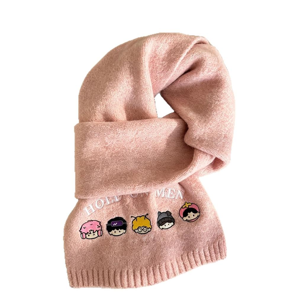 Korean-style Embroidered Cartoon Scarf Cute Design Thickened Knit Scarf, Versatile Popular Couple Neck Warmer