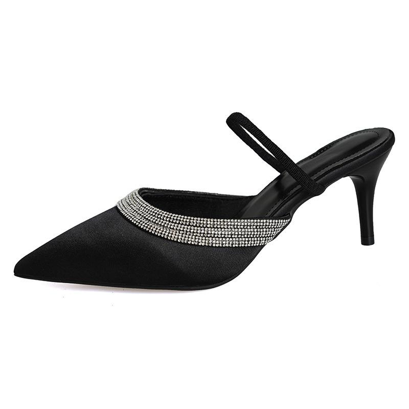 

Лето 2025 года, новые женские модные туфли-туфли большого размера на шпильке с рисунком в виде точки сверления фэн-шуй 42 чёрный