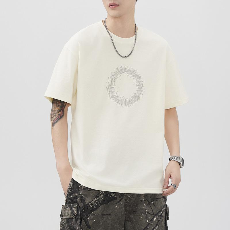 Summer Heavyweight 260g Printed Short-sleeved T-shirt for Men's Loose Japanese Casual T-shirt
