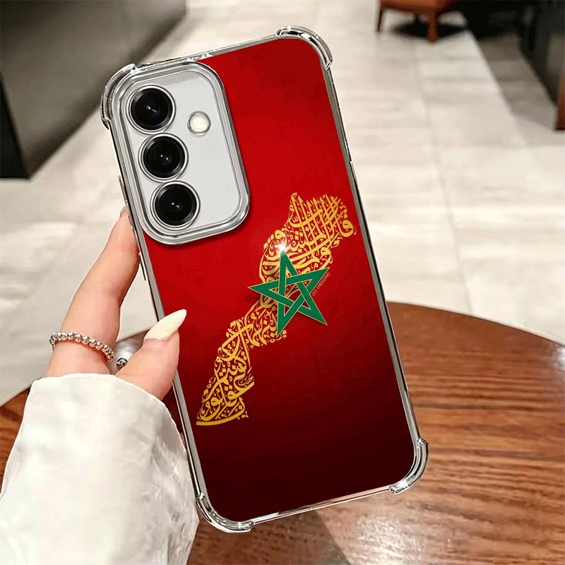 Morocco Flag Plating Phone Case For Samsung A17 A07 A37 A57 A16 A56 A15 A55 A14 A54 A13 A53 A26 A36 A25 A35 A24 A34 A23 A33