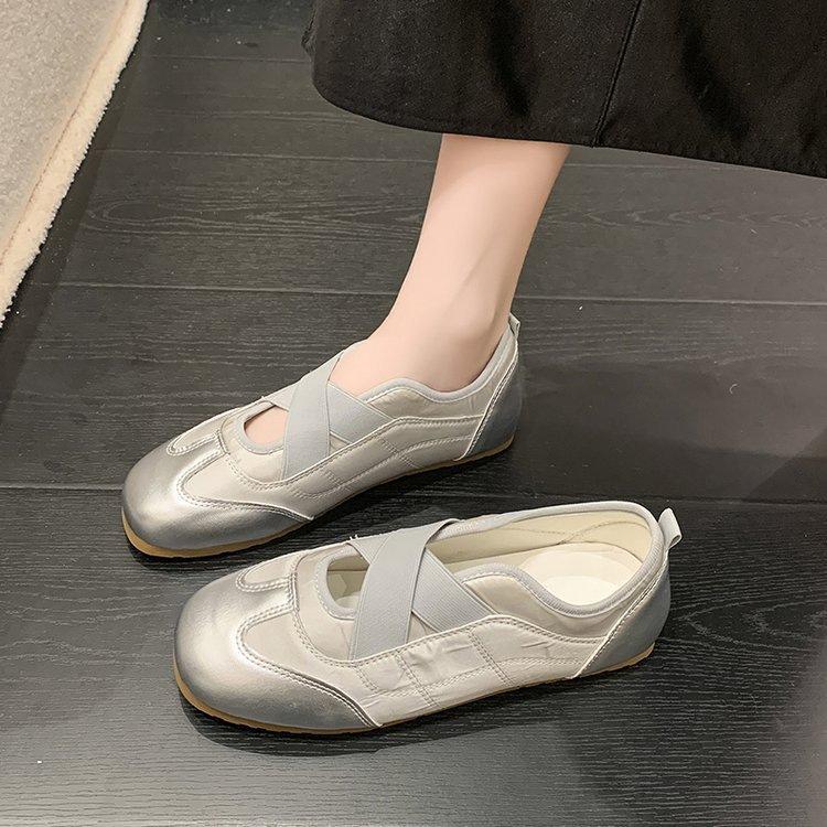 New Chinese-style Little White Shoes Women's 2025 Autumn New Flat-bottomed Cross-elastic Band Casual Sports Ballet Mary Jane Shoes