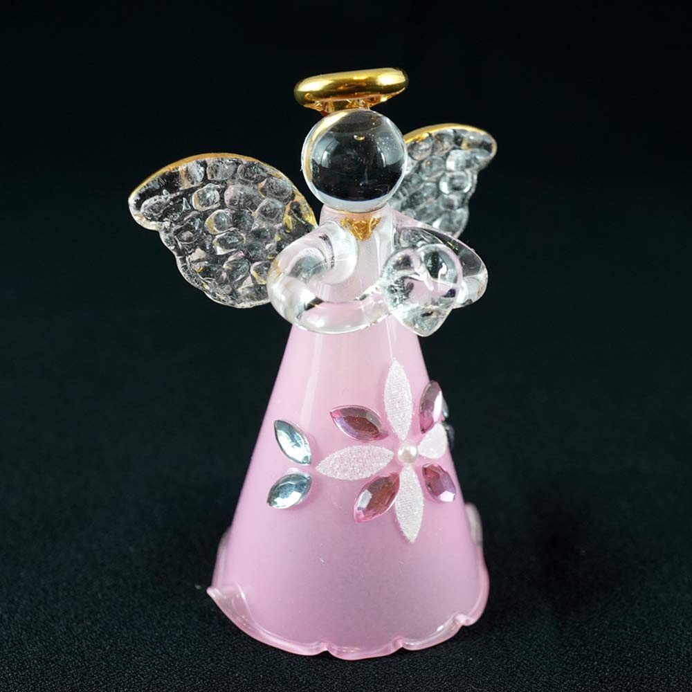 Fourcart Cute Handmade Glass Little Prima Angel Bells (Set of 6), Pink