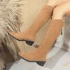 Winter Pointed Suede Square Heel Sexy Casual Knee High Boots Fashionable New Comfortable Anti Slip Motorcycle Boots for Women