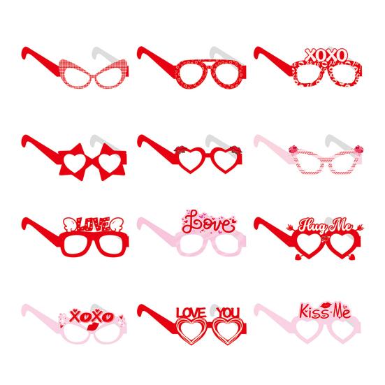6 Pcs Cute Valentine's Day Glasses Red Pink Love Heart Paper Glasses Dress Up Photo Booth Props for Birthday Valentine's Day Party Supplies