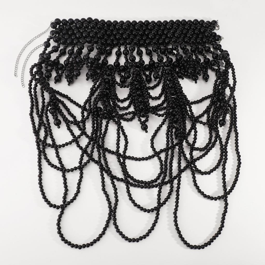 Fashion Tribal Style Hollow Woven Pearl Shawl Body Chain Retro Layered Exaggerated Sexy Body Chain All Match Women Jewelry