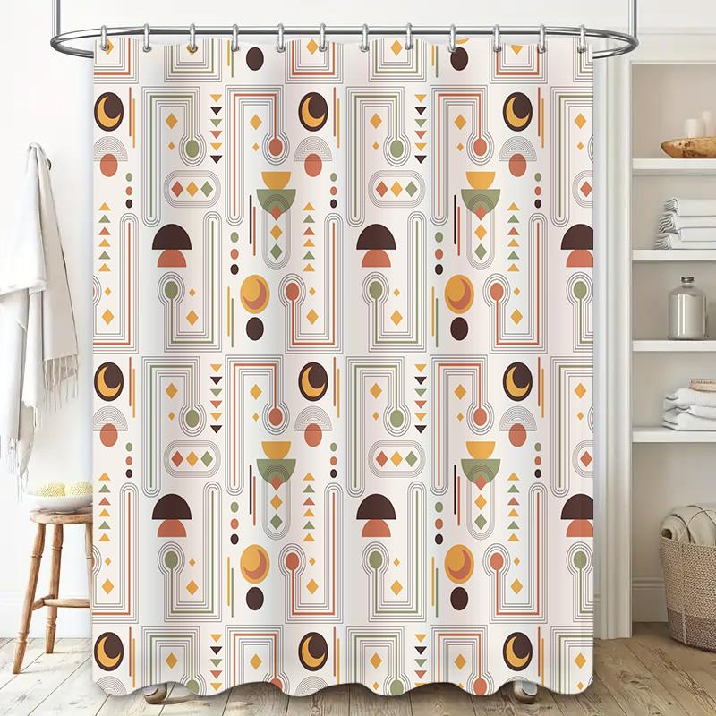 Luxury Vintage Geometric Shower Curtain with Mushroom Pattern Waterproof Fabric for Bathroom Decor
