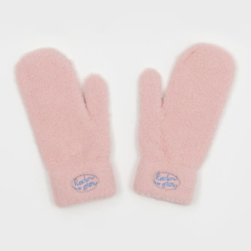 RECLOW FLUFFY LOGO MITTEN GLOVE PASTEL PINK