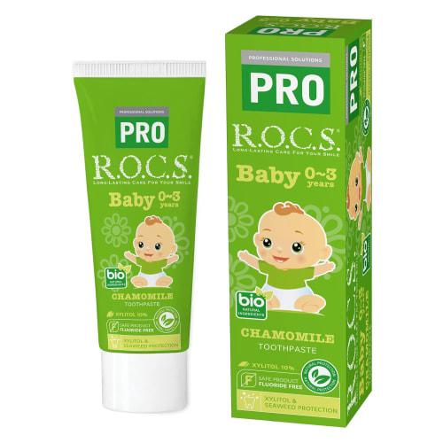 R.O.C.S. Rox PRO Baby Toothpaste (0-3 Years), Chamomile Flavor, 100% Natural Ingredients, No Additives, No Fluoride, 45g
