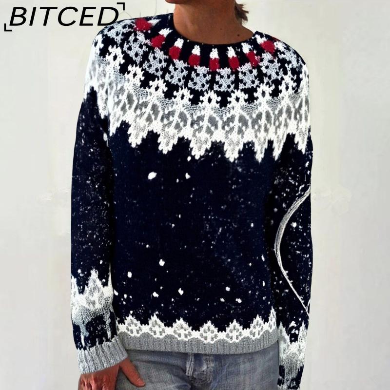 

Женский свитер BITCED - С круглым вырезом, с цветовыми блоками, оверсайз, модный вязаный пуловер XXXXXL чёрный