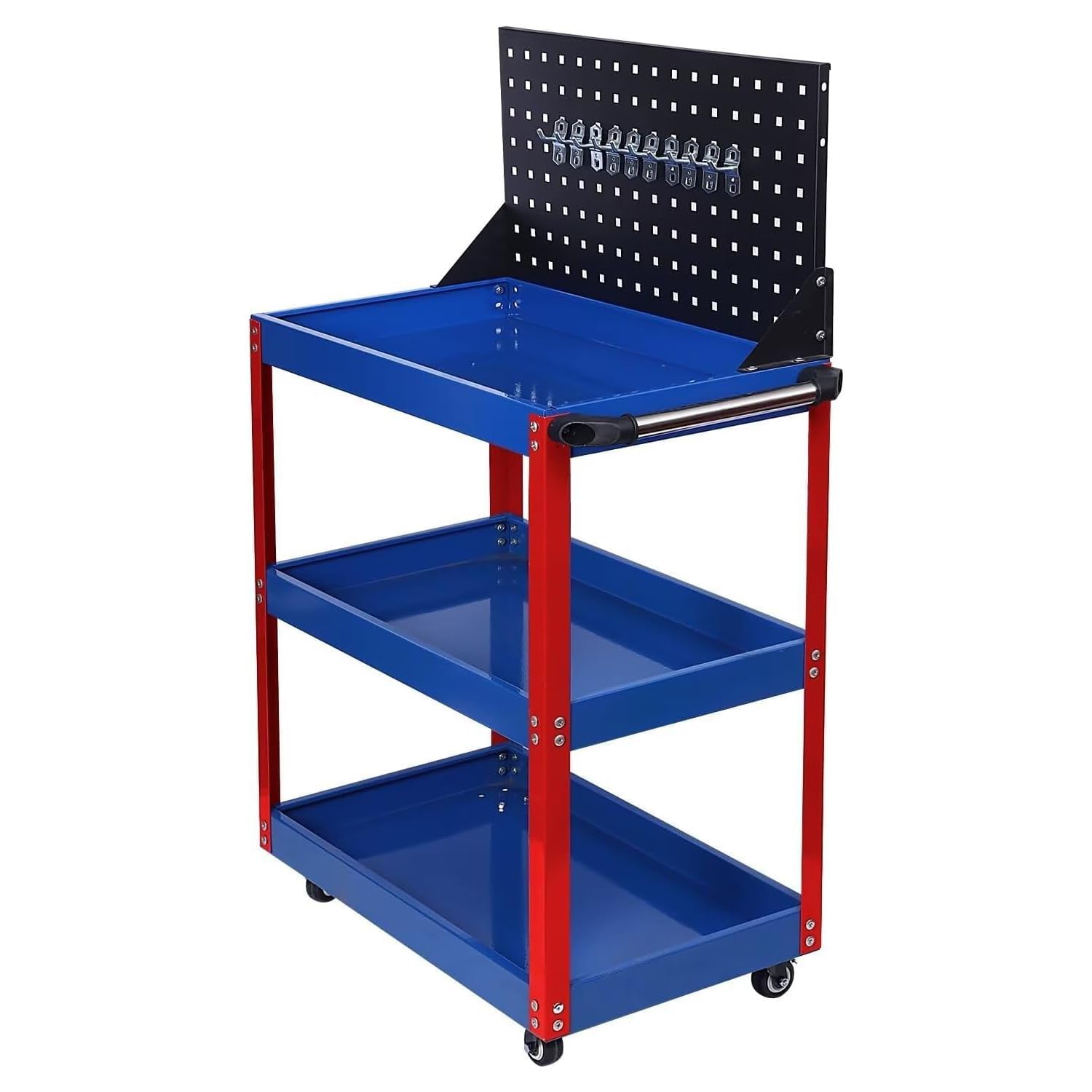 

Тележка для инструментов JZOOOZ с промышленной сталью для ремонта и использования в помещении/на улице, 3-ярусная на колесиках, для строительства, гаражей, складов, мастерских, кухонь, синий