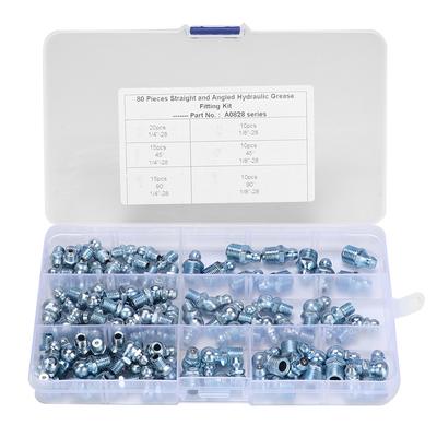 80pcs Straight Bend Grease Zerk 1 8in 28 45 Degrees  Galvanized Blue Zinc Iron Hexagonal Nozzle