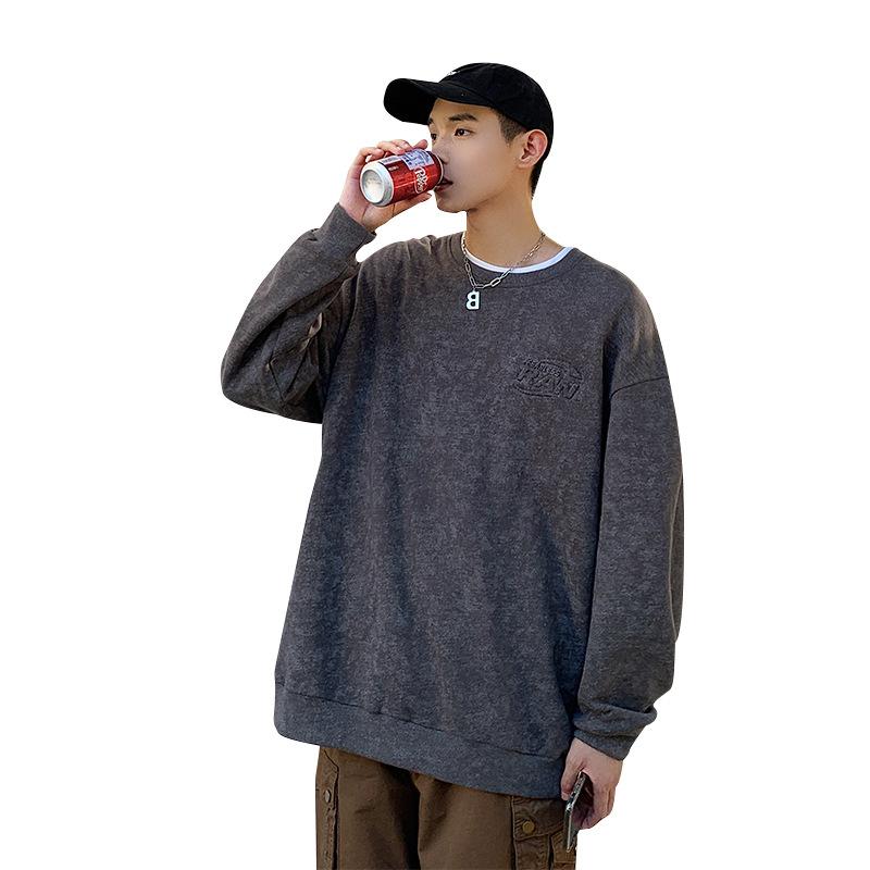 Spring and Autumn New Men's Korean Style Round Neck Letter Stamped Long Sleeve Sweater Trendy Couple Versatile Top