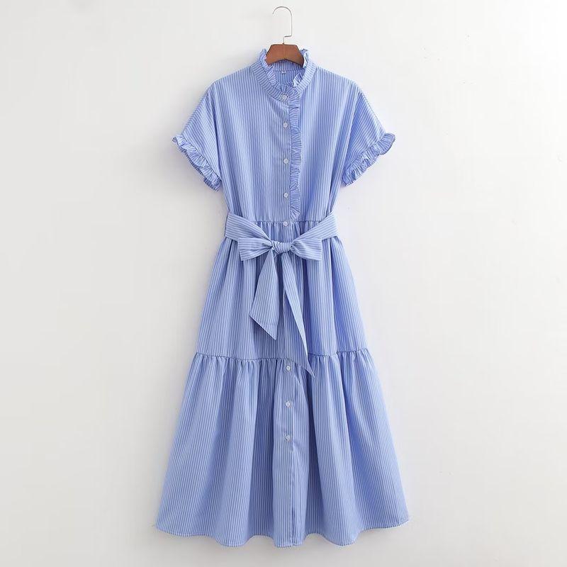 

Women s Kaslead New Arrival Niche Style Stripes Dress Blue L