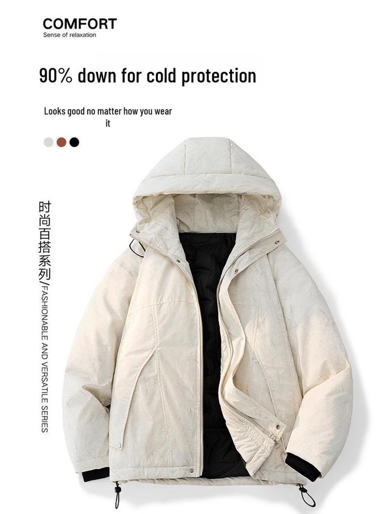 Men's Tie-Dye White Duck Down Jacket - Winter Warmth, Thick & Versatile, Plus Size Loose Casual Outerwear