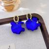 Silver Needle Blue Enamel Petal Earrings - Elegant Niche Design Studs