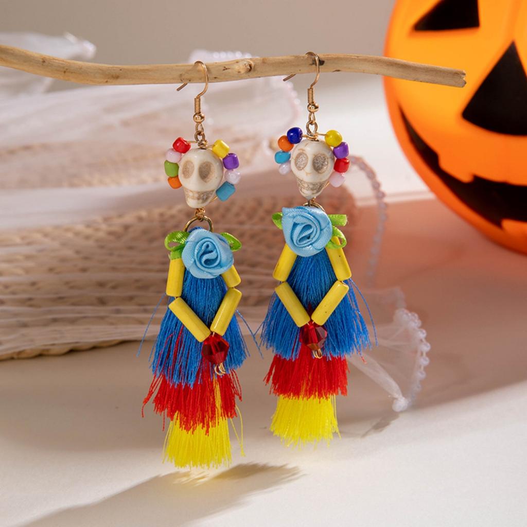 Halloween Resin Earrings Heart Flower Bow Skull Bride Pumpkin Fringe Dangle Cute Gothic Jewelry For Women Men Party Accessories