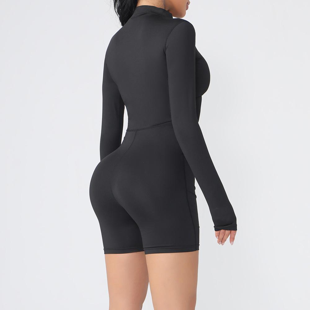 Summer Autumn Scrunch Gym Jumpsuit Women's Fitness Long Sleeve Shorts Suit Sports Overalls Woman Tracksuit Yoga Clothing Zipper Workout Sportswear