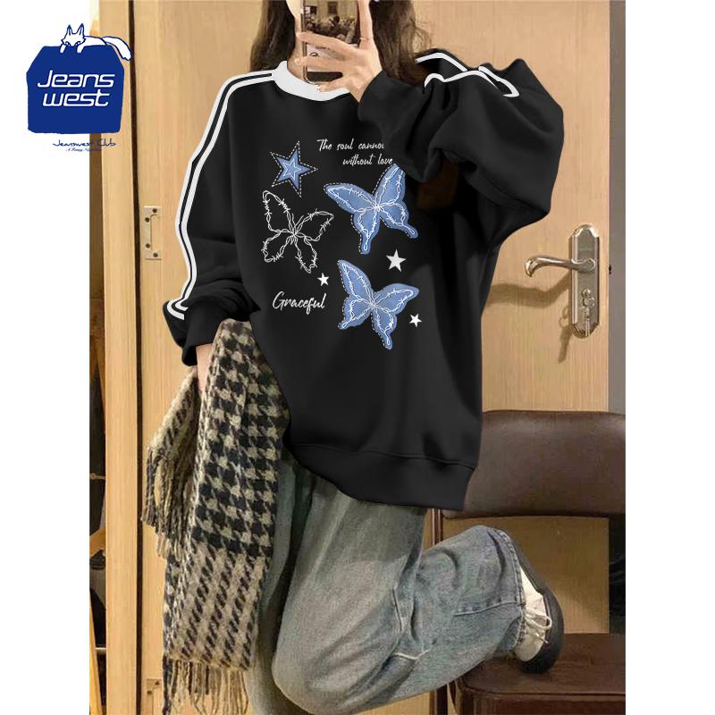 JEANSWEST CLUB Women's Love & Butterflies Graphic Crewneck Sweatshirt