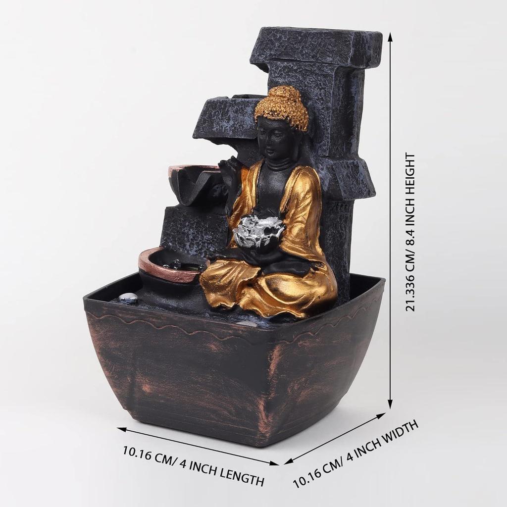 3 Step Buddha Fountain Indoor Home Decor Polyresin Indoor/Outdoor Water Fountains with LED Lights, Home Decor, Decoration