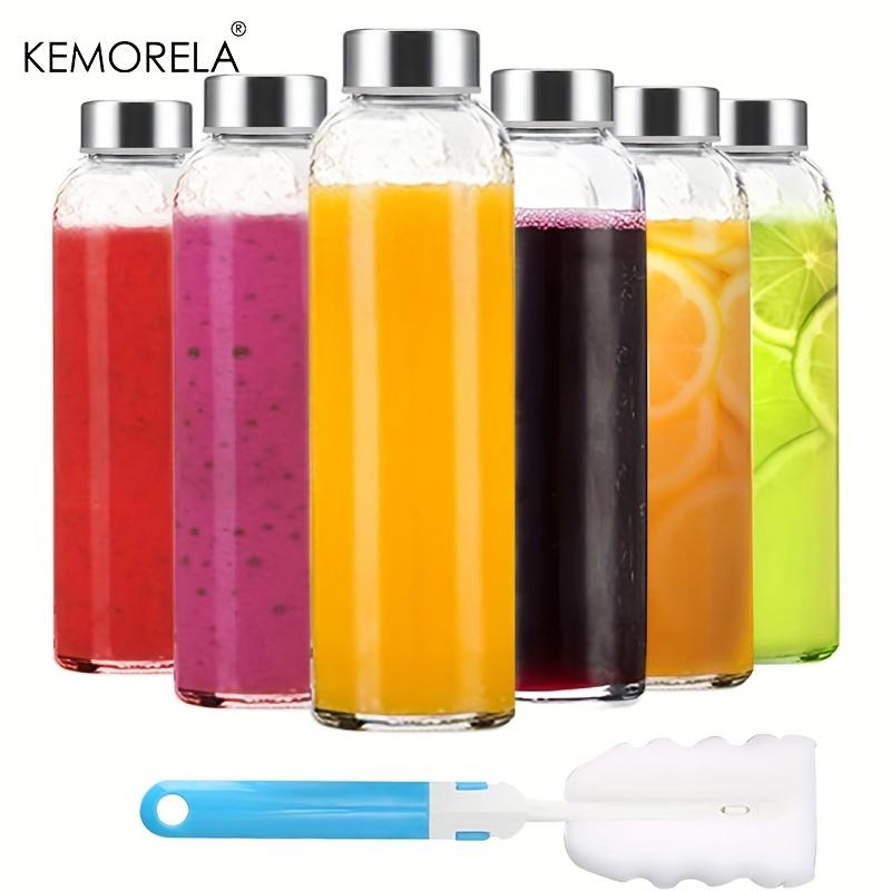 KEMORELA 3/4/6PCS Clear Glass Bottles with Lids 530ML, Reusable Glass Water Bottles with Stainless Steel Cap for Juice Milk Tea