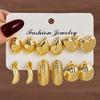 New Trendy Gold Color C Shape Earrings Set for Women Vintage Heart Geometric Circle Texture Earrings Party Zircon Accessories
