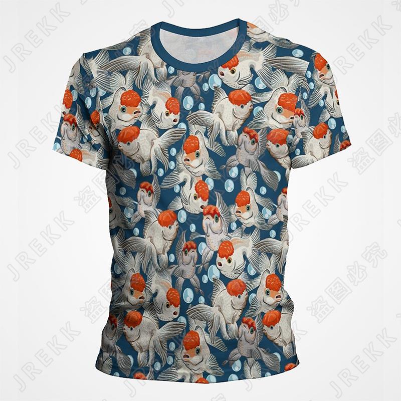 Goldfish and Koi Pattern Printed T-shirt Summer Men's Retro Top Fashion Trend Cool 3D Printed Top T-shirt Pullover