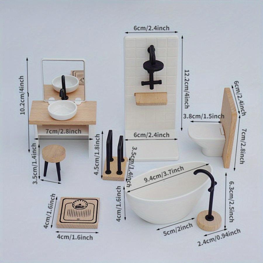 1PC Bathroom Scene Model - Simulate Mini Home, Wooden Furniture Shower Room, Sink, Toilet, Bathtub, Etc., Shooting Props