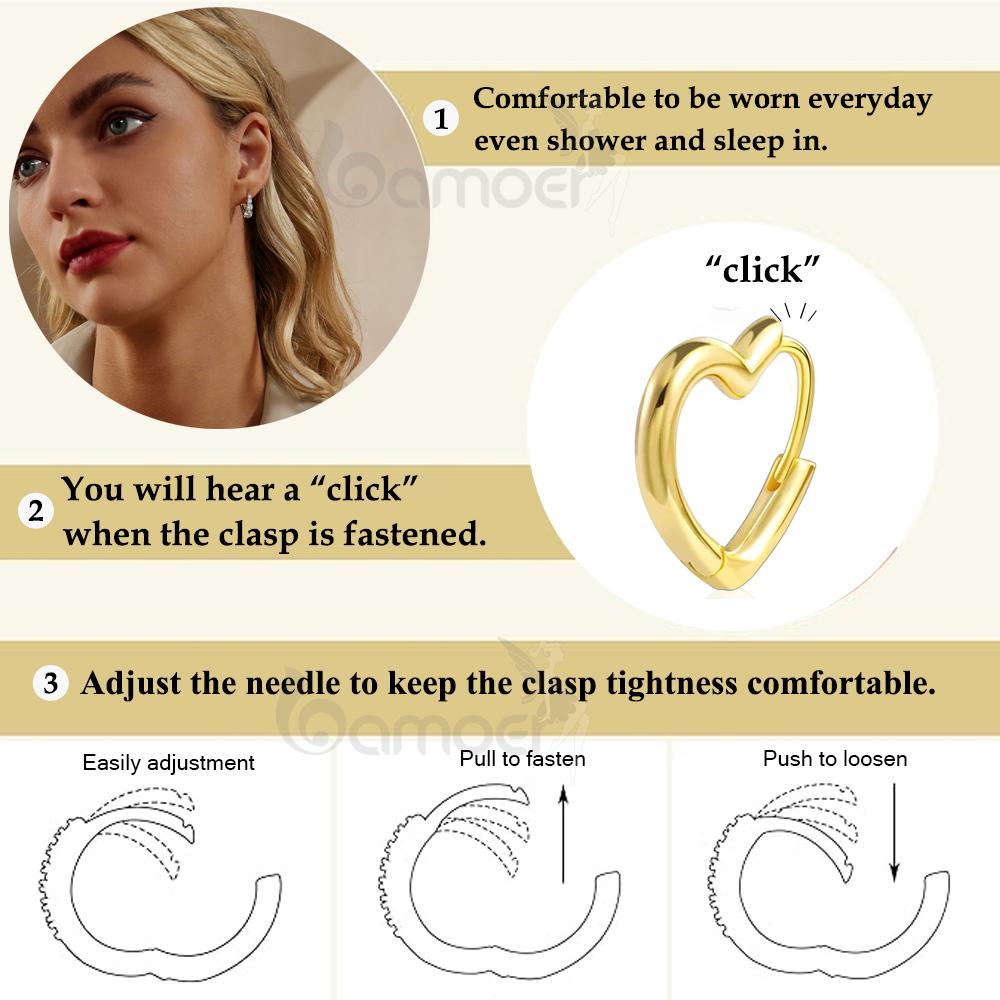BAMOER 925 Silver Small Hoop Earrings Heart Shaped 14k Gold Plated Huggie Earrings for Women Wedding Fashion Jewelry