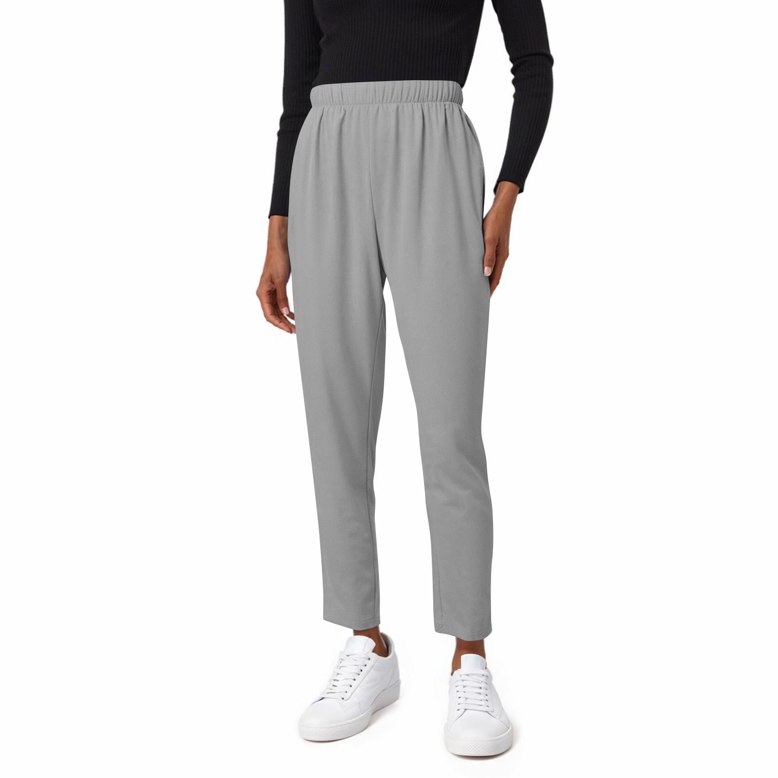 

Женские модные однотонные повседневные брюки с эластичным поясом и карманами для рабочих M светло-серый