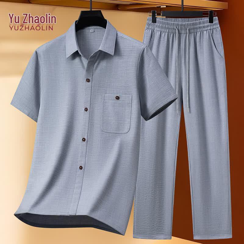 YUZHAOLIN Men s Short-Sleeve Shirt & Pants Summer Set 2XL