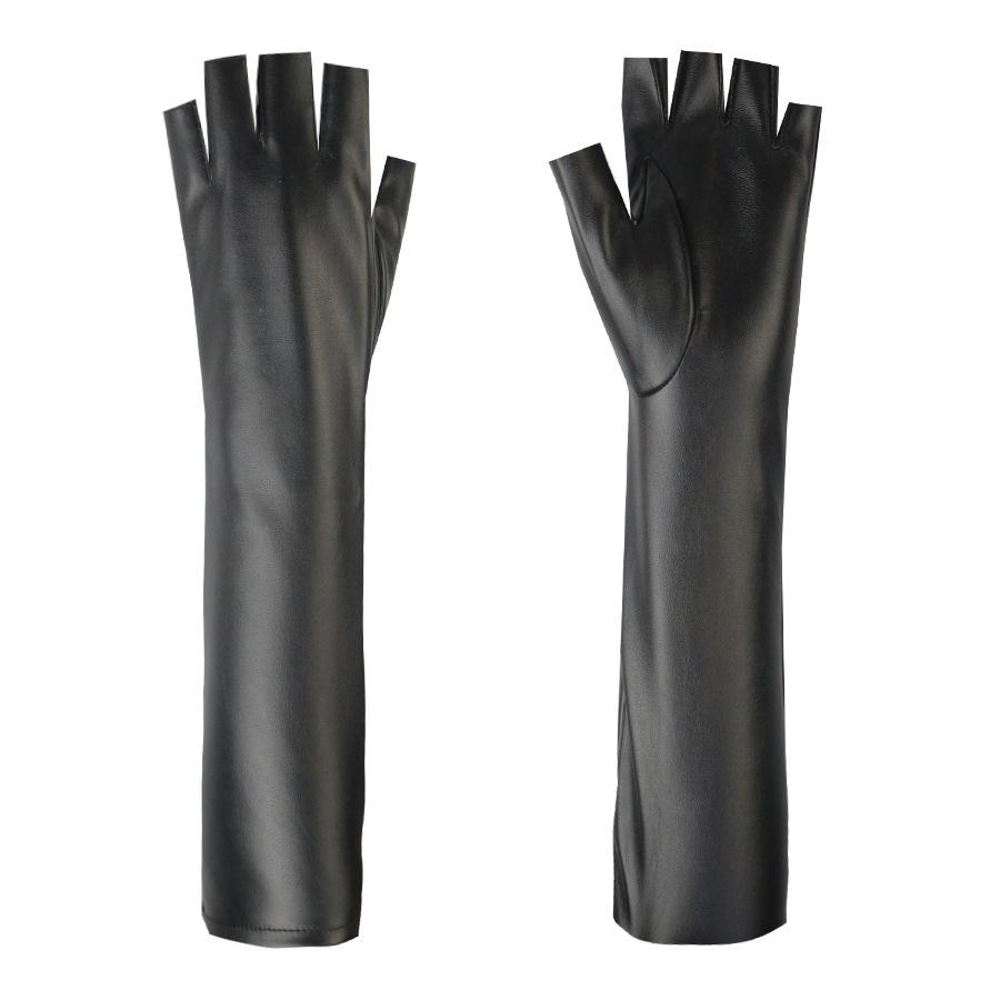 Extended Leather Gloves Women's Half Finger Thin Fleece Windproof Warm Wind Fashion Design Outdoor Fur Gloves