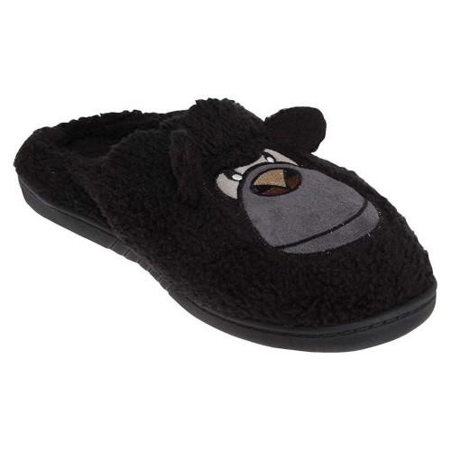 Keanu Childrens/Kids Gorilla Faux Fur Embroidered Mules