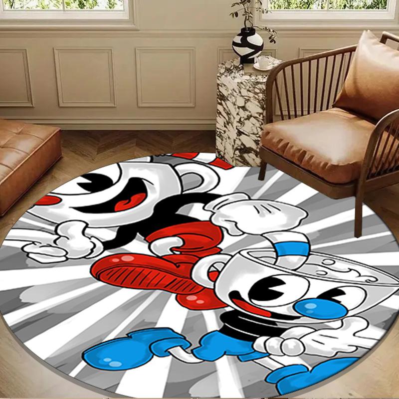 Cup-head And Mugman Adventure Round Rug for Livingroom,Bedroom, Palyroom, Chair Rug, Area Rug, Circle Carpet, Large Size Fan Christmas Gift