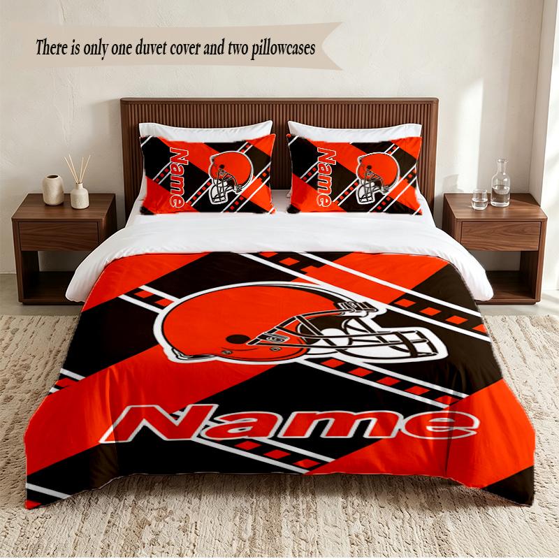 Cleveland Browns Personalized Custom Name 3‑Piece Bedding Set Soft Duvet Cover Set For Bedroom Home Decor
