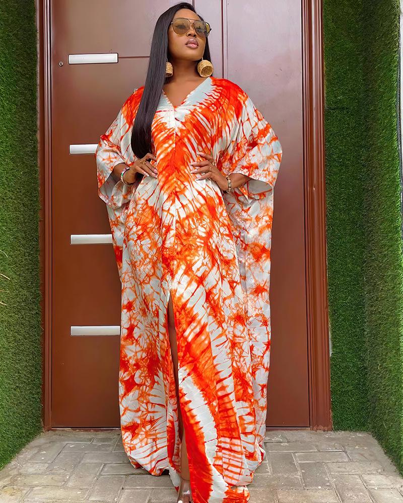 European & American Retro Ethnic Style Print Cloak Dress 8903 - Short Sleeve Women's Clothing