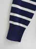 Dark Blue Striped One-Shoulder Boat Neck Knit Sweater