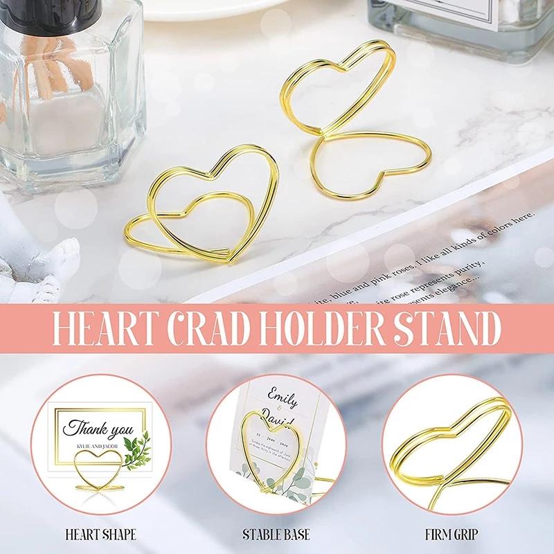 30Pcs Double Heart Shape Metal Memo Holder Triangle Table Placecard Holder Photo Clip Card Stand Wedding Banquet Heart Message Holder