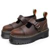 Neue Plateau T-Riemen Mary Jane Damenschuhe, Echtleder Low-Top kleine Lederschuhe, erste Schicht Crazy Horse Braun College Muffin Britisch