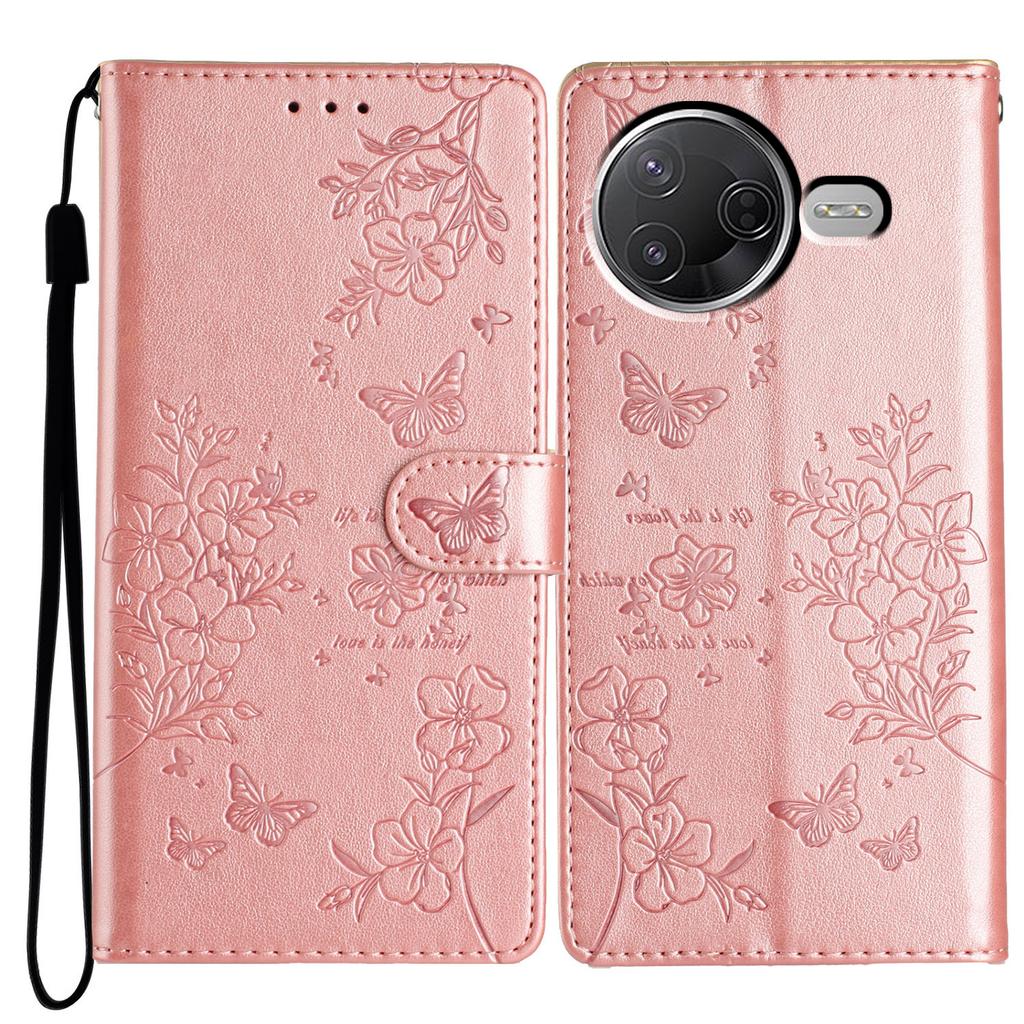 Brieftasche Handyhülle für Xiaomi Poco F7 Pro 5G/F7 Ultra 5G/Redmi K80 Pro 5G/K80 5G Schmetterling Floral Prägung Leder Klapphülle mit Riemen