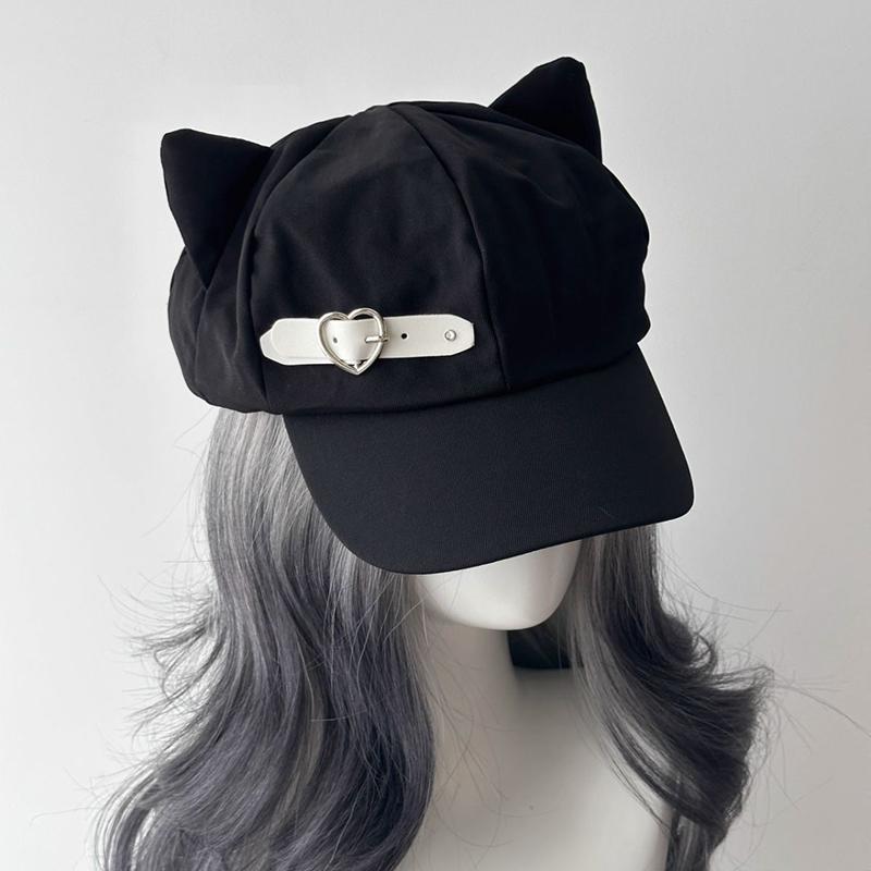 Women'S Cat'S Ears Harajuku Gothic Lolita Beret Y2K Girls' Steampunk Punk Zipper Handmade Sun Hat Cap
