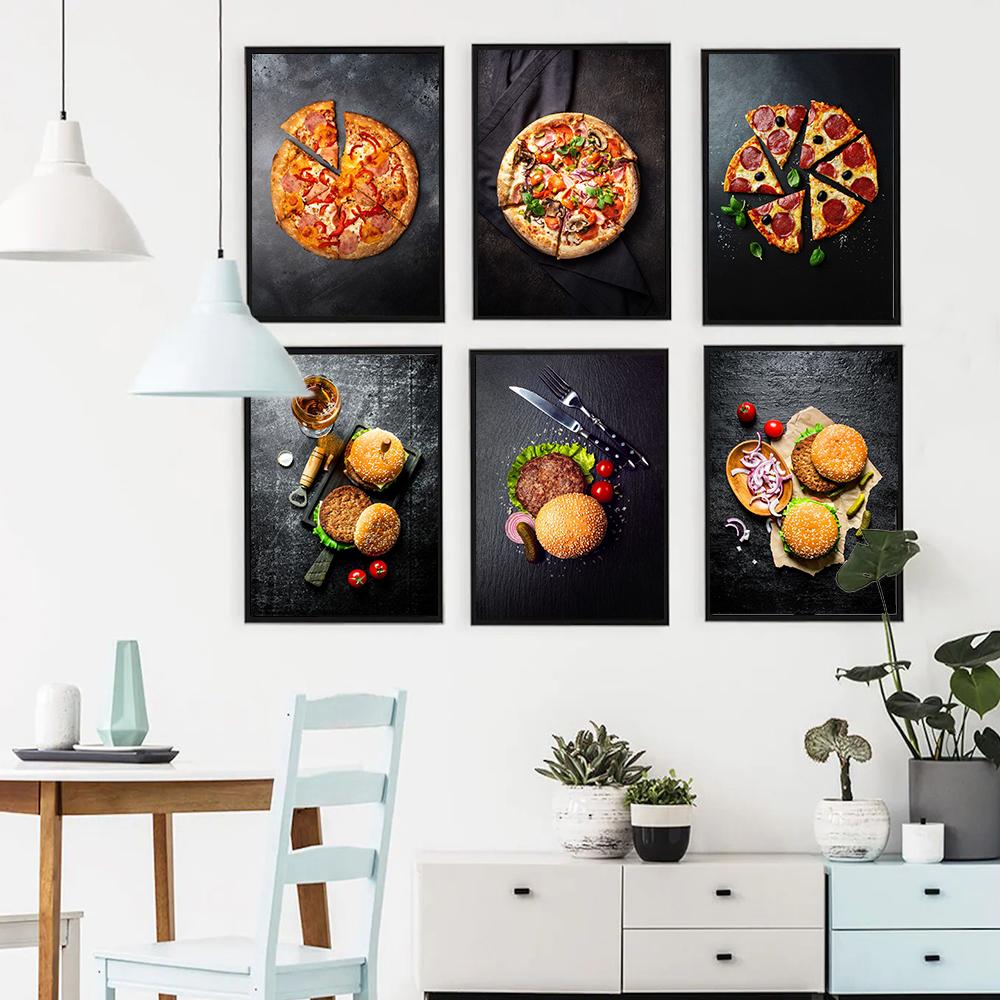 Pizza Burgers Foods Canvas Painting Prints Cuadros Scandinavian Poster Wall Art Pictures for Restaurant Home Kitchen Decoration