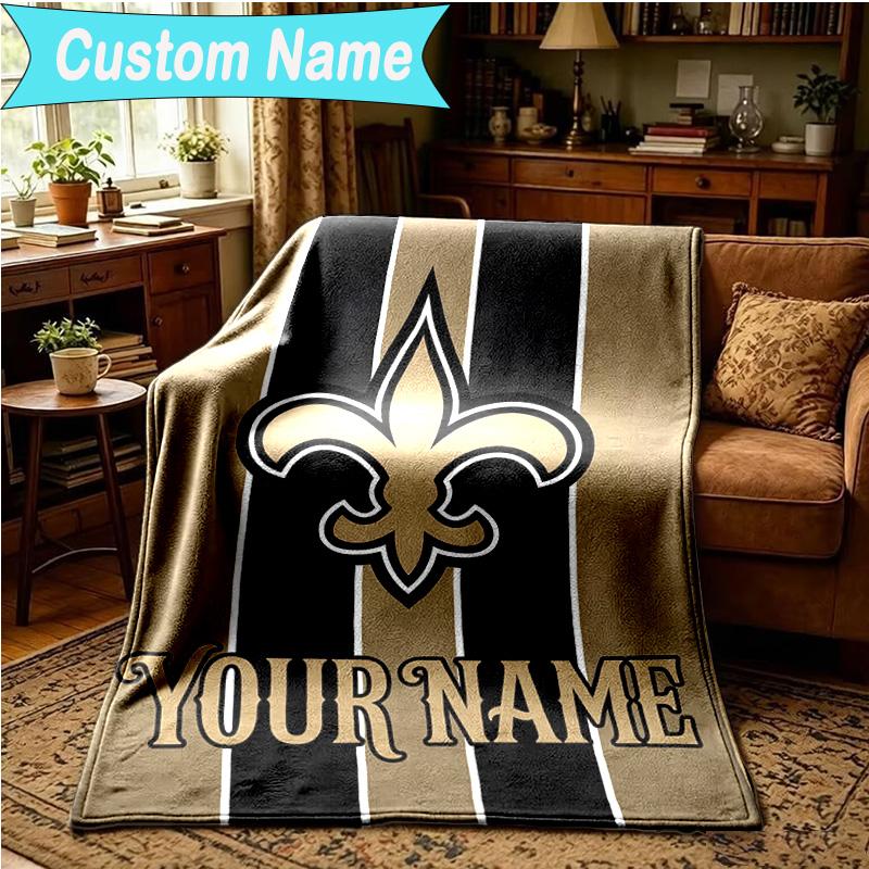 1PC Custom Name Blanket Orleans Saints Logo Flannel blankets Patterns Throw Blanket All-Season Soft Gift for Couch, Bed, Camping, Birthday gifts