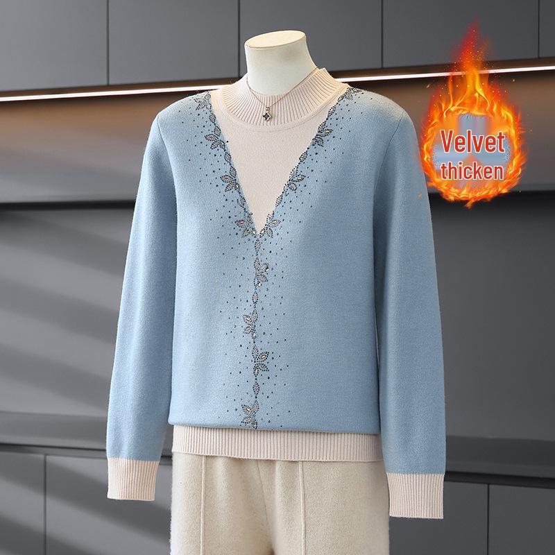 

Mom s Velvet Fleece-Lined Sweater for Middle-Aged and Elderly Women, Half-High Collar, Autumn/Winter Warmth. XL [105-120 lbs]