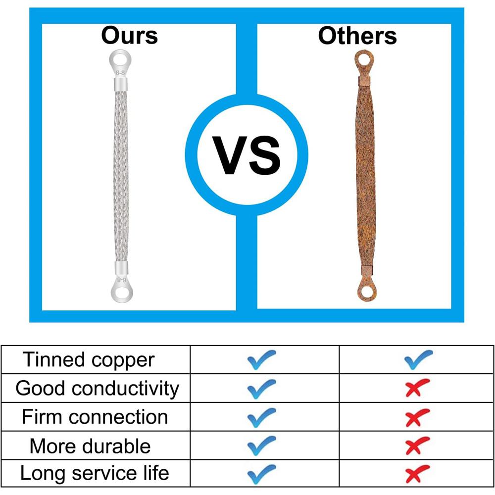 5× Universal Automotive Ground Strap Tinned Copper Car Engine Ground Strap Cable