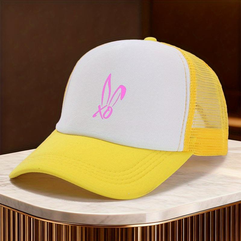 Easter Bunny Ears Xo Graphic Trucker Hat Black White Mesh Baseball Cap Unisex Casual Street Style Gift