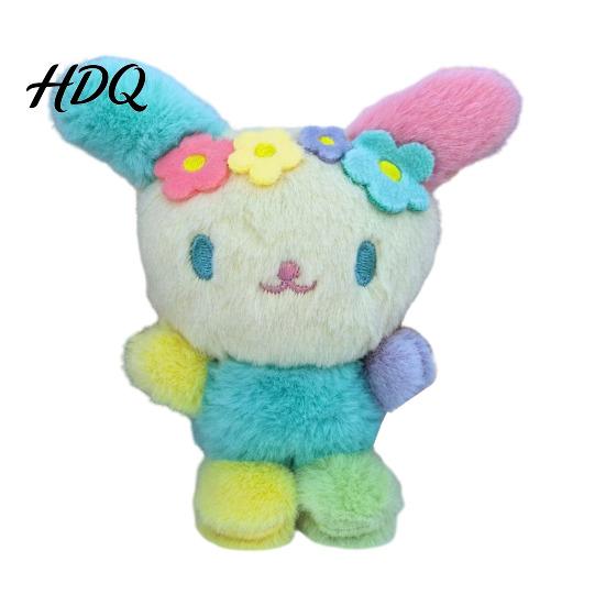 Decorative Bag Charm for Girls Cute Fluffy Rabbit Keychain Plush Card Holder Pendant with Animal Doll Flower Embroidery Kawaii Keys Backpack