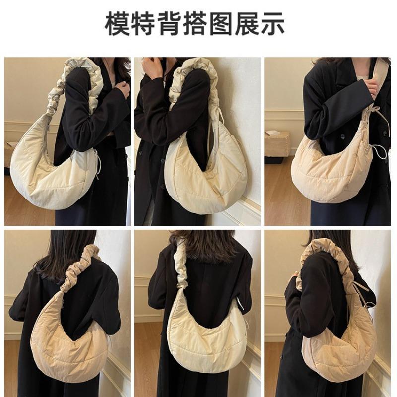 Winter pleated down bag women's new trendy fashion college style tote bag casual large capacity saddle bag